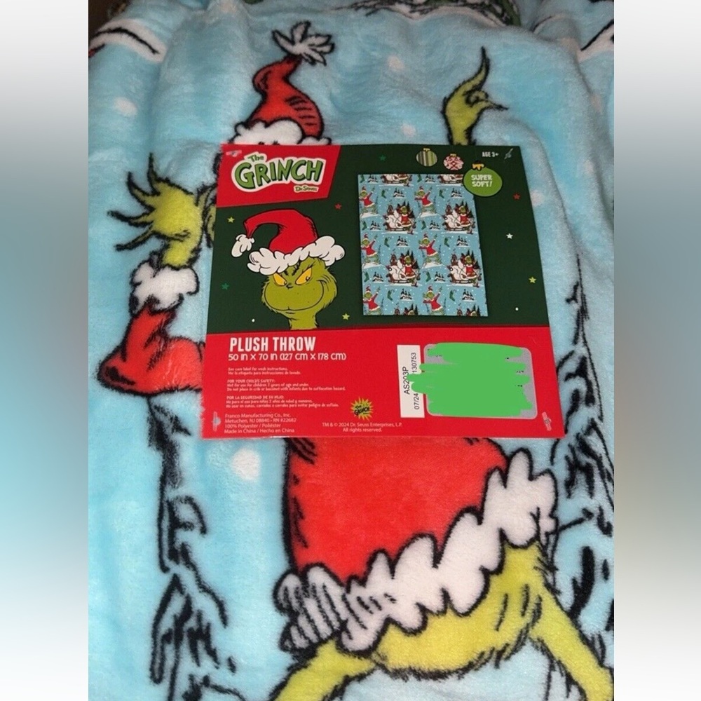 The Grinch Plush Throw Blanket blue 50 x 70 new